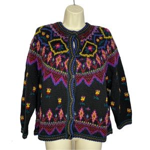 Kitty Hawk Vivian Wang Vintage Knit Multi-Color Crew Neck Cardigan Sweater